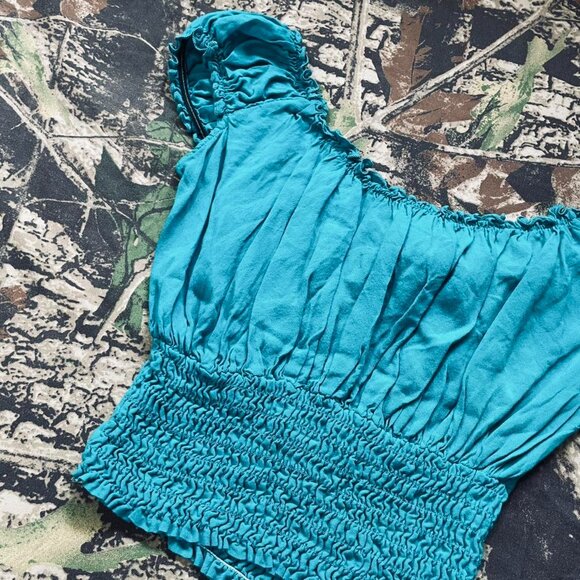 turquoise peasant milkmaid crop top - Picture 4 of 7